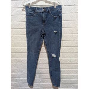 Express Women's Blue Medium-Wash Distressed Skinny Mid-Rise Denim Jeans Size 8L
